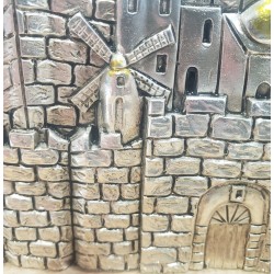 מגן הוקרה ירושלים תחנת רוח מגדל דוד מוטבעת בציפוי כסף ובסיס מעץ זית