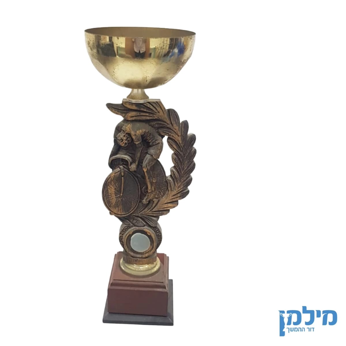 גביע רטרו מירוץ אופניים עם כתר עלים מובלטת תלת מימד