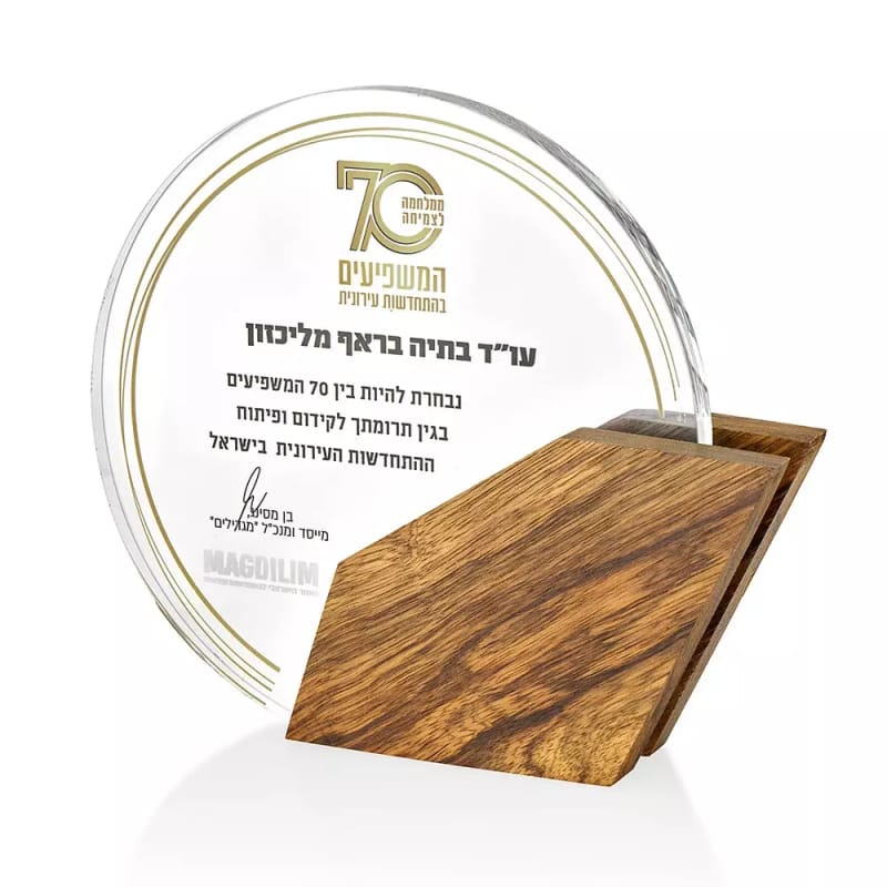מגן הוקרה מזכוכית למצטיינים - דגם דקל