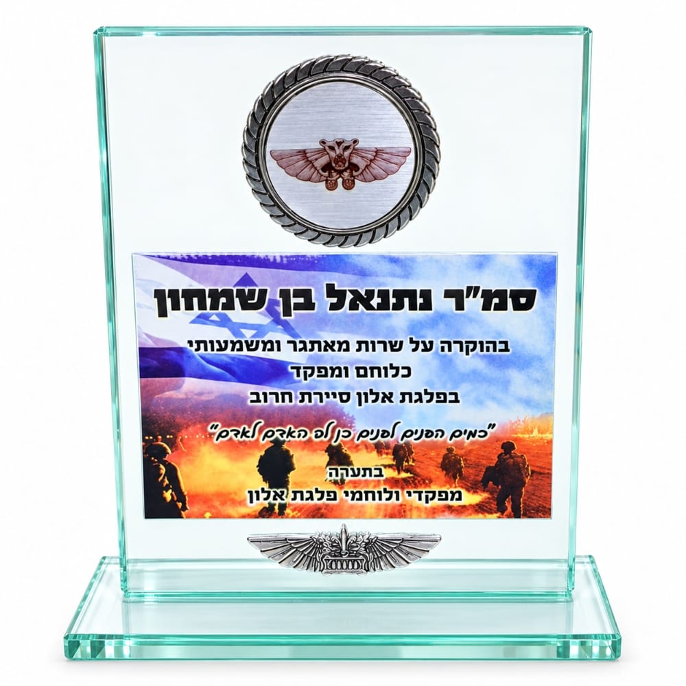 מגן הוקרה מזכוכית עם פוג וסיכת לוחם